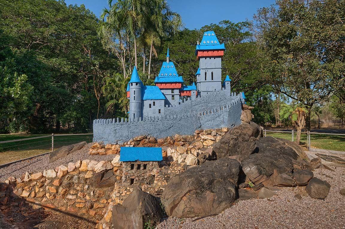 A miniature replica of Karlstejn Castle is pictured in Havlik Park, Batchelor, NT.